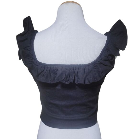 Express Linen-Blend Ruffle Cutout Back Peplum Tank Womens XS Black Top 028631050 - Picture 3 of 10
